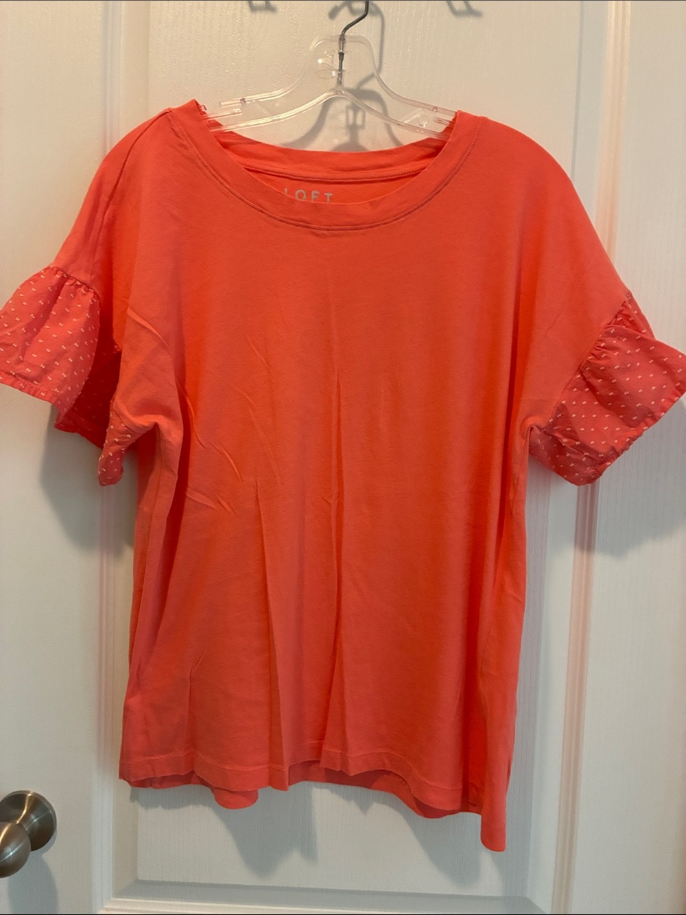 LOFT Coral Ruffle Sleeve Short Sleeve Top